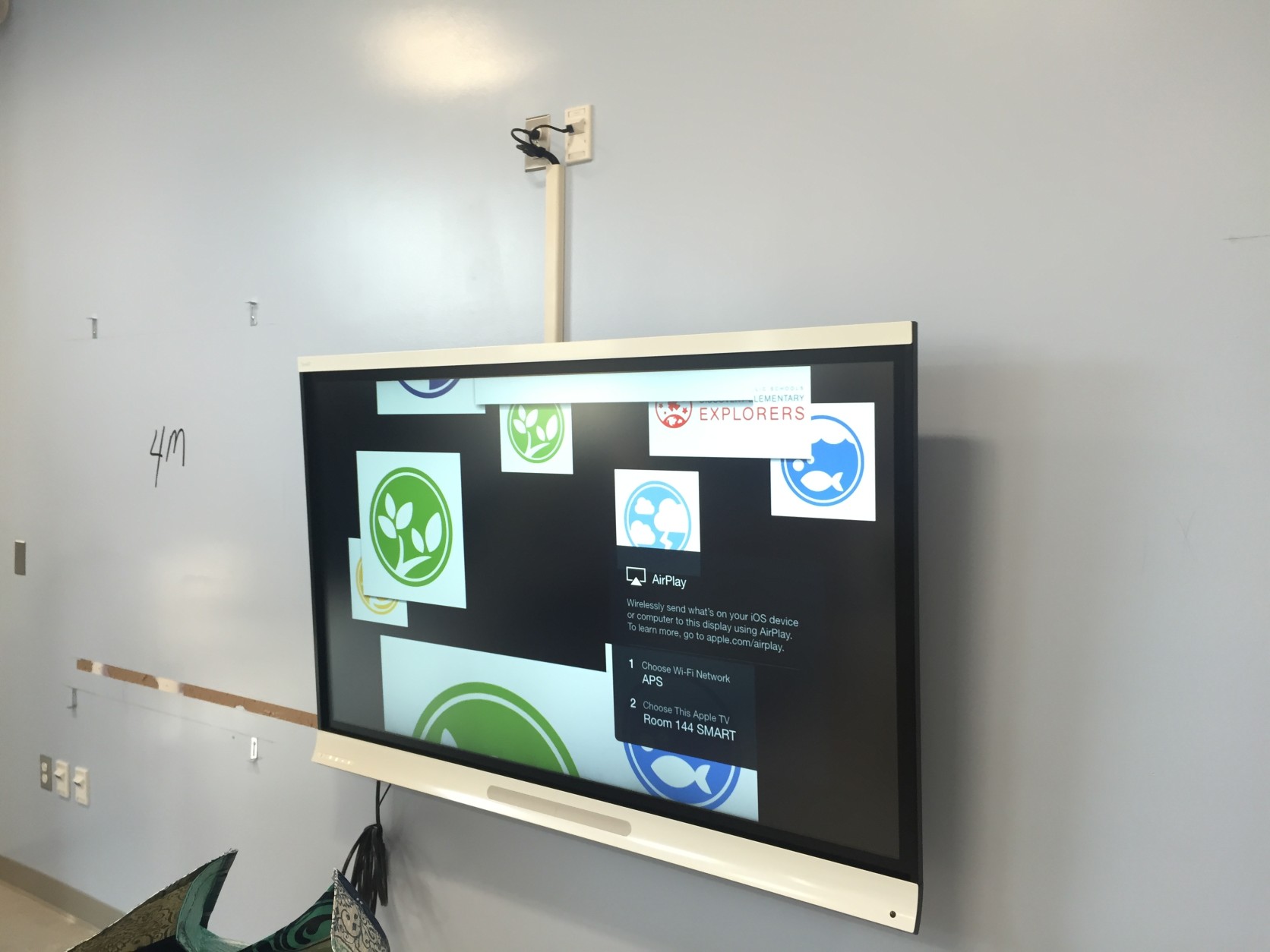 An Apple TV allows students to draw on it, and to share their own work to it from iPads or laptops. (WTOP/Max Smith)