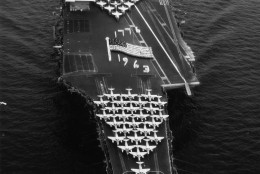 8th July 1963:  The nuclear powered aircraft carrier, USS Enterprise in the Mediterranean Sea.  (Photo by Keystone/Getty Images)