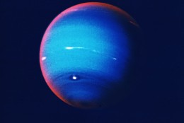 circa 1970:  Neptune, fourth largest of the planets in our solar system. The atmosphere consists mostly of hydrogen and helium, but the presence of three per cent methane lends the planet its striking blue hue.  (Photo by Hulton Archive/Getty Images)
