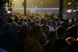 WASHINGTON, DC - SEPTEMBER 23: Hundreds of spectators pass through a security check as early as 5 am along the parade route of pope Francis around the Ellipse, south of the White House, September 23, 2015  in Washington, DC. People are gathering near the Ellipse to catch a glimpse of Pope Francis, where he is due to be greeted by President Obama during an official arrival ceremony. (Photo by Astrid Riecken/Getty Images)