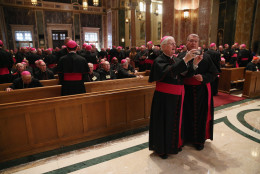 WASHINGTON, DC - SEPTEMBER 23:  Bishop J. Kevin Boland (L) and Bishop Gregory J. Hartmayer (R), from Savannah, Georgia, take a photo prior to the midday prayer service at the Cathedral of St. Matthew on September 23, 2015 in Washington, DC. The Pope began his first trip to the United States at the White House followed by a visit to St. Matthew's Cathedral, and will then hold a Mass on the grounds of the Basilica of the National Shrine of the Immaculate Conception. (Photo by Mark Wilson/Getty Images)
