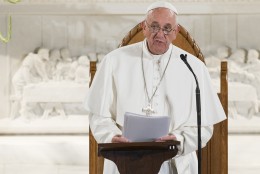 WASHINGTON, DC - SEPTEMBER 24:  Pope Francis speaks at St. Patrick's Church on September 24, 2015 in Washington, DC. Pope Francis is on a five-day trip to the United States, which includes stops in Washington DC, New York and Philadelphia, after a three-day stay in Cuba. St. Patrick's is the oldest Catholic parish in Washington. (Photo by Saul Loeb-Pool/Getty Images)