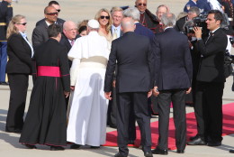 Hogan was on the tarmac at Joint Base Andrews to say goodbye to Pope Francis before he left for New York City. (Courtesy Office of Gov. Hogan)