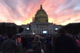 Visitors file in to the west lawn of the U.S. Capitol building to see Pope Francis on Thursday, Sept. 24, 2015. (WTOP/Dennis Foley)