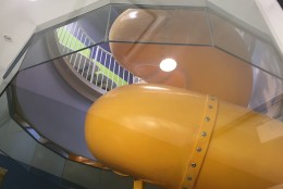 The building only uses the energy it creates, and there’s an indoor slide just for kicks. (WTOP/Max Smith)