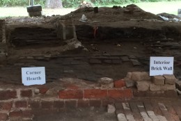 The slave quarter corner hearth and interior brick wall. (WTOP/Dick Uliano)