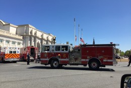 A firetruck sits outside Union Station.(WTOP/Rob Woodfork)