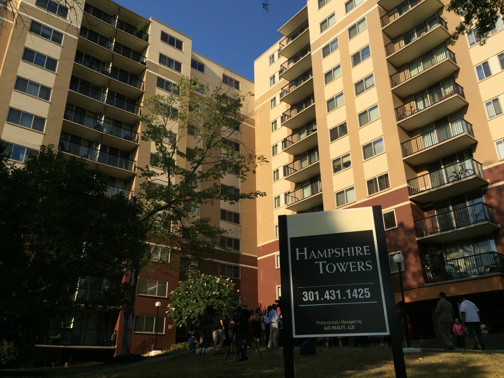 At Hampshire Tower Apartments in Takoma Park, rents are suddenly going up by as much as 70 percent, and many tenants say they'll be forced to move out. (WTOP/Michelle Basch)