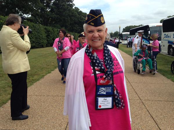 Members of the Honor Flight arrive at Arlington National Cemetery Tuesday afternoon. (WTOP/Jamie Forzato) 