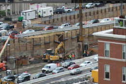 The retaining wall is seen just after the collapse in the 3rd Street Tunnel project's camera. (Courtesy David Gannon)
