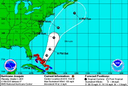 The National Hurricane Center released this updated path for Hurricane Joaquin at 11 p.m. on Oct. 1, 2015. (National Hurricane Center)