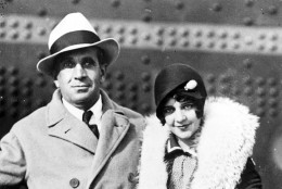 American actor and singer Al Jolson with his wife Ruby after their arrival at Cherbourg Harbour, France, on Aug. 29, 1928. (AP Photo)