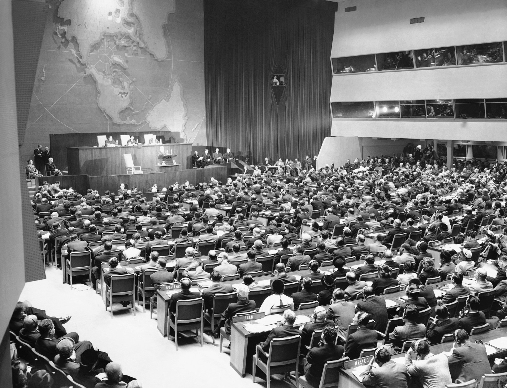 Every seat in the United Nations General Assembly is filled as President Harry S. Truman addresses the assembly at Flushing Meadow, New York, Oct. 24, 1950 on the fifth anniversary of the U.N. charter. (AP Photo)