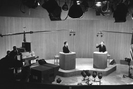 Television debates were an innovation in the 1960 U.S. Presidential campaign. Sen. John F. Kennedy and Vice-President Richard M. Nixon as they appeared in the fourth and final of these debates in New York City, Dec. 8, 1960. (AP Photo)