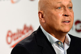 BALTIMORE, MD - SEPTEMBER 01:  Hall of fame player and former Baltimore Orioles Cal Ripken Jr. speaks to members of the media prior to the start of a MLB game between the Tampa Bay Rays and Baltimore Orioles at Oriole Park at Camden Yards on September 1, 2015 in Baltimore, Maryland. The Orioles are celebring the 20th anniversary of Ripkin's record-breaking 2,131st consecutive games played when he passed New York Yankees Lou Gehrigh on September 6, 1995.  (Photo by Patrick McDermott/Getty Images)