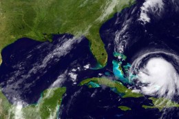 IN SPACE - SEPTEMBER 30:  In this handout from the National Oceanic and Atmospheric Administration (NOAA), Hurricane Joaquin is seen chruning in the Caribbean September 30, 2015. Joaquin was upgraded to a category 1 hurricane early on September 30. The exact track has yet to be determined, but there is a  possibity of landfall in the U.S. anywhere from North Carolina to the Northeast.  (Photo by NOAA via Getty Images)