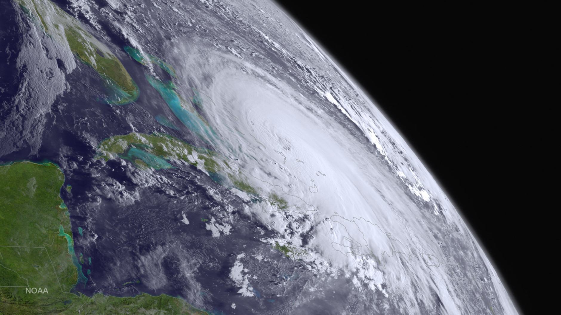 IN SPACE - OCTOBER 1:  In this handout from the National Oceanic and Atmospheric Administration (NOAA), Hurricane Joaquin is seen churning in the Atlantic on October 1, 2015. Joaquin was upgraded to a category three hurricane early on October 1. The exact track has yet to be determined, but there is a  possibity of landfall in the U.S. anywhere from North Carolina to the Northeast.  (Photo by NOAA via Getty Images)