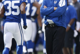 INDIANAPOLIS, IN - OCTOBER 25 Head coach Chuck Pagano of the Indianapolis Colts looks on against the New Orleans Saints in the first half of the game at Lucas Oil Stadium on October 25, 2015 in Indianapolis, Indiana. (Photo by Joe Robbins/Getty Images)