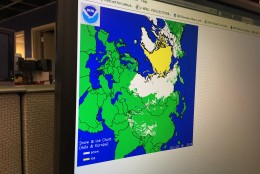 Kammerer is keeping an eye on the snow cover in Siberia, as seen here.  He says if it's above average in October, it usually means a cold and snowy winter ahead for America's Northeast. (WTOP/Michelle Basch)