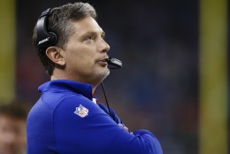 Buffalo Bills defensive coordinator Jim Schwartz on the sideline against the New York Jets during an NFL football game at Ford Field in Detroit, Monday, Nov. 24, 2014. (AP Photo/Rick Osentoski)