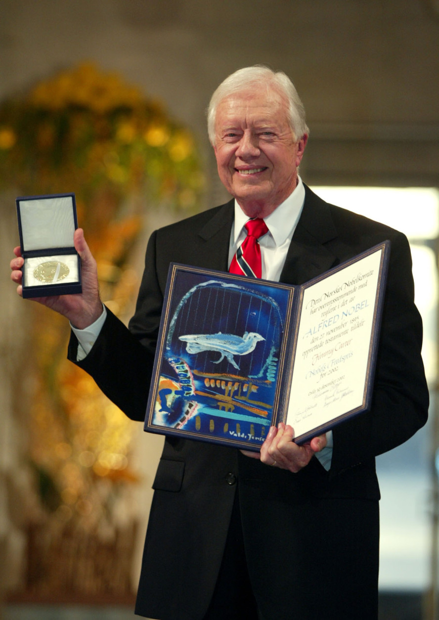 On this day in 2002, former President Jimmy Carter was awarded the Nobel Peace Prize. (AP Photo/Bjoern Sigurdsoen/Pool)
