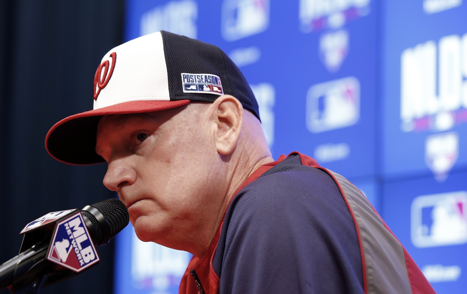 Washington Nationals manager Matt Williams speaks during a media availability before a baseball workout at Nationals Park, Thursday, Oct. 2, 2014, in Washington.  It was announced that Stephen Strasburg will pitch on Friday in Game 1 of the NL Division Series against the San Francisco Giants. (AP Photo/Alex Brandon)