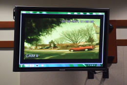 FAIRFAX, VA - OCTOBER 09: A vehicle is seen in a surveillance video from a home on West Braddock Road in Alexandria, VA as it is shown during the Charles Severance trial in Fairfax County Circuit Court on Friday October 09, 2015 in Fairfax, VA. Severance is accused of three murders over the course of a decade in Alexandria, VA. (Photo by Matt McClain/ The Washington Post)