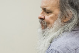 Charles Severance listens during his murder trial after a recess at Fairfax County Circuit Court in Fairfax, Va.,Thursday, Oct. 15, 2015.  Severance is accused of three murders over the course of a decade in Alexandria, Va. (AP Photo/Evan Vucci, Pool)
