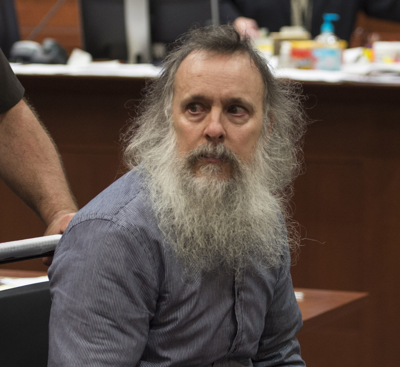 Charles Severance is escorted out of the courtroom during a short recess in his murder trial at the Fairfax County Circuit Court in Fairfax, Virginia, on Wednesday, October 28, 2015. (Photo by Nikki Kahn/The Washington Post)