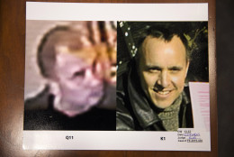 A photograph of Charles Severance, right, is shown next to an image of a man taken from surveillance video leaving a Target store the day Nancy Dunning was murdered, during a murder trial at the Fairfax County Circuit Court in Fairfax, Va., Friday, Oct. 16, 2015.  Severance is accused of three murders over the course of a decade in Alexandria, Va. (AP Photo/Evan Vucci, Pool)