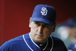 San Diego Padres' Bud Black paces in the dugout prior to a baseball game against the Arizona Diamondbacks Friday, May 8, 2015, in Phoenix. (AP Photo/Ross D. Franklin)