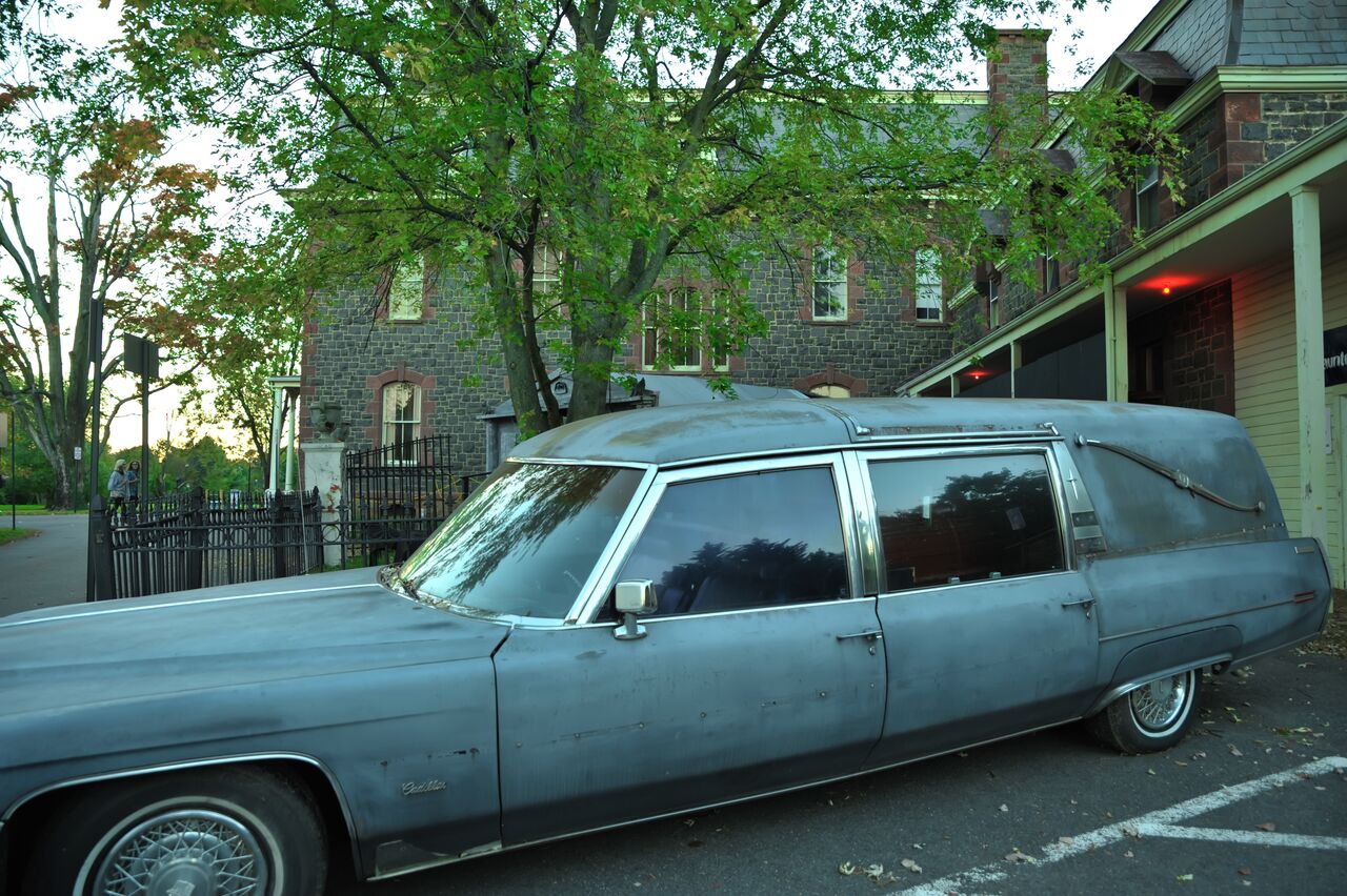 A Cadillac hearse is seen outside the Shocktober Haunted House in Leesburg, Virginia. (Courtesy Shannon Finney, www.shannonfinneyphotography.com)