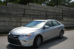 The headlights on the 2015 Camry are narrow and wider, adding a slightly more aggressive and modern look. (WTOP/Mike Parris)