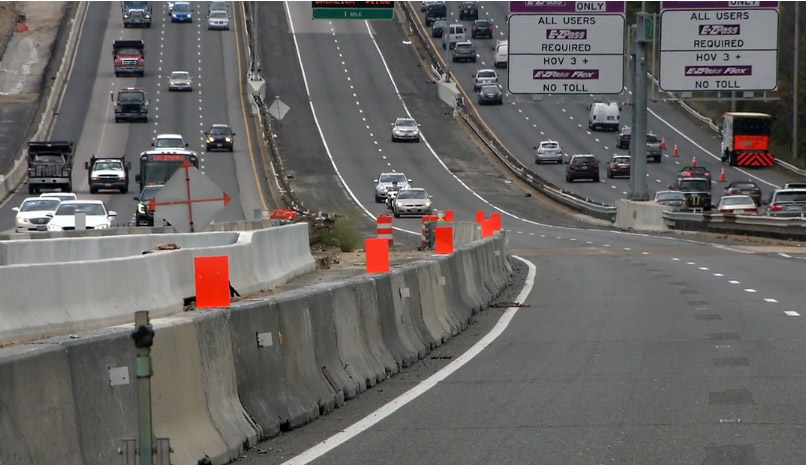 The Virginia Tech Transportation institute tested connected vehicles and driverless vehicles along the 95/395 express lanes Monday. (Screen grab Virginia Tech)
