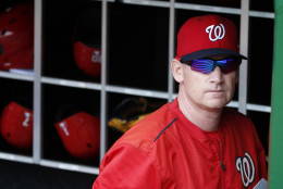 Washington Nationals manager Matt Williams stands in the dugout before a baseball game against the Cincinnati Reds at Nationals Park, Monday, Sept. 28, 2015, in Washington. (AP Photo/Alex Brandon)