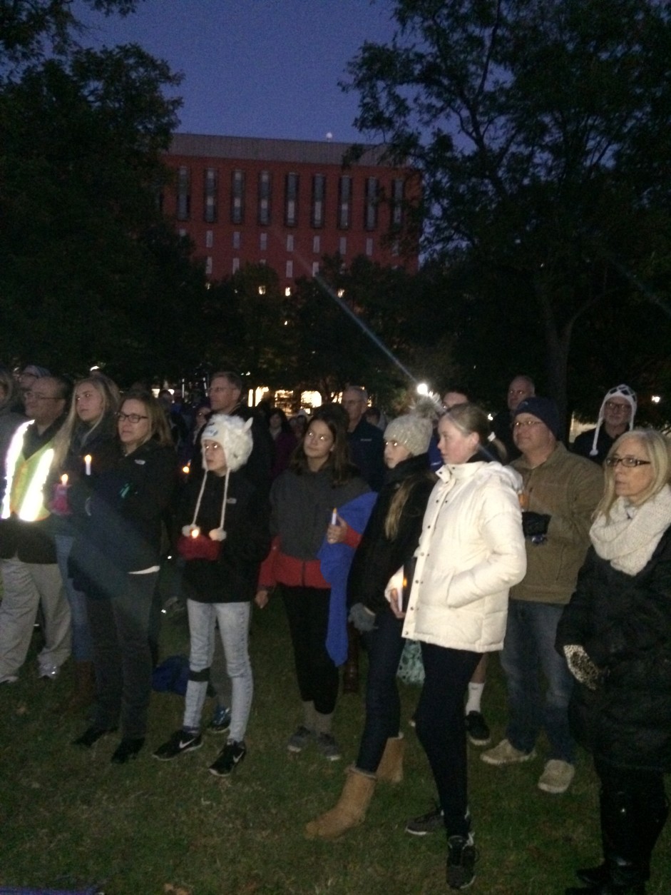 The crowd bundled against the unseasonably cold air for the vigil that was supposed to be held September 19, but was blocked by the Secret Service when security closed the park for a presidential departure from the White House. (WTOP/Dick Uliano)