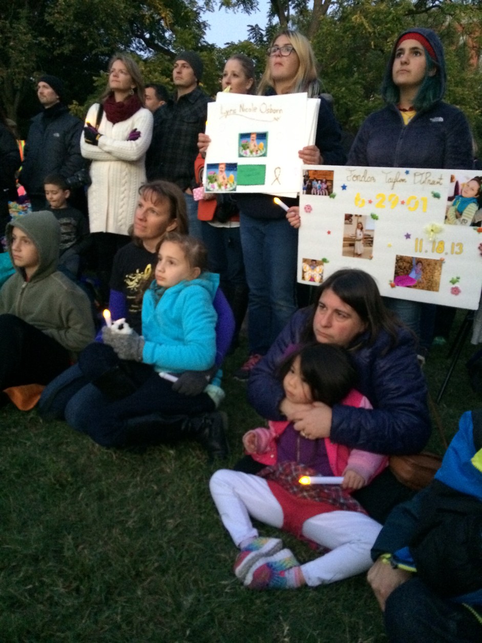 Families touched by childhood cancer gathered in Lafayette Park, across the street from the White House,  for a candlelight vigil to remember children lost to cancer and offer hope for kids battling the disease.  (WTOP/Dick Uliano)