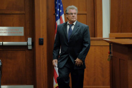 Daniel Petrillo leaves the witness stand after testifying that he saw Charles Severance walking near Ron Kirby's home on the day Kirby was killed, at the trial for alleged Alexandria serial killer Charles Severance at the Fairfax County Circuit Court on Wednesday, October 14, 2015.  He is accused of three murders over a 12 year period, believed to be revenge against the Alexandria court system and the citizens of the city.  
(Pool Photo by Jahi Chikwendiu/The Washington Post)