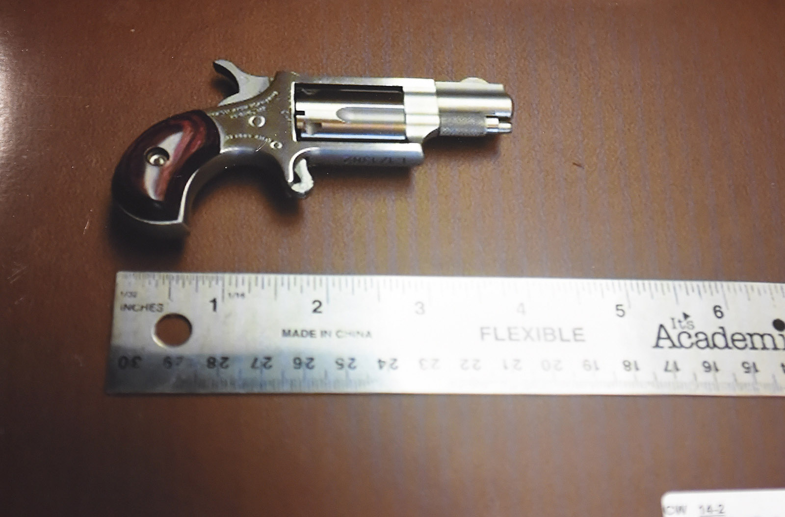FAIRFAX, VA - OCTOBER 13: An example of a type of a revolver purchased by Linda Robra when Charles Severance was living with her is displayed for a photograph during a break during the Charles Severance trial in Fairfax County Circuit Court on Tuesday October 13, 2015 in Fairfax, VA. This firearm is not involved in the case, it is an example of the type of revolver purchased by Robra. Severance is accused of three murders over the course of a decade in Alexandria, VA. (Photo by Matt McClain/The Washington Post)