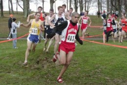 13.	Retired U.S. Army Capt. Florent Groberg competes during his time as a member of the University of Maryland Cross Country Team at the regional championships in West Virginia, October 2003. (Photo courtesy of Retired U.S. Army Capt. Florent Groberg)