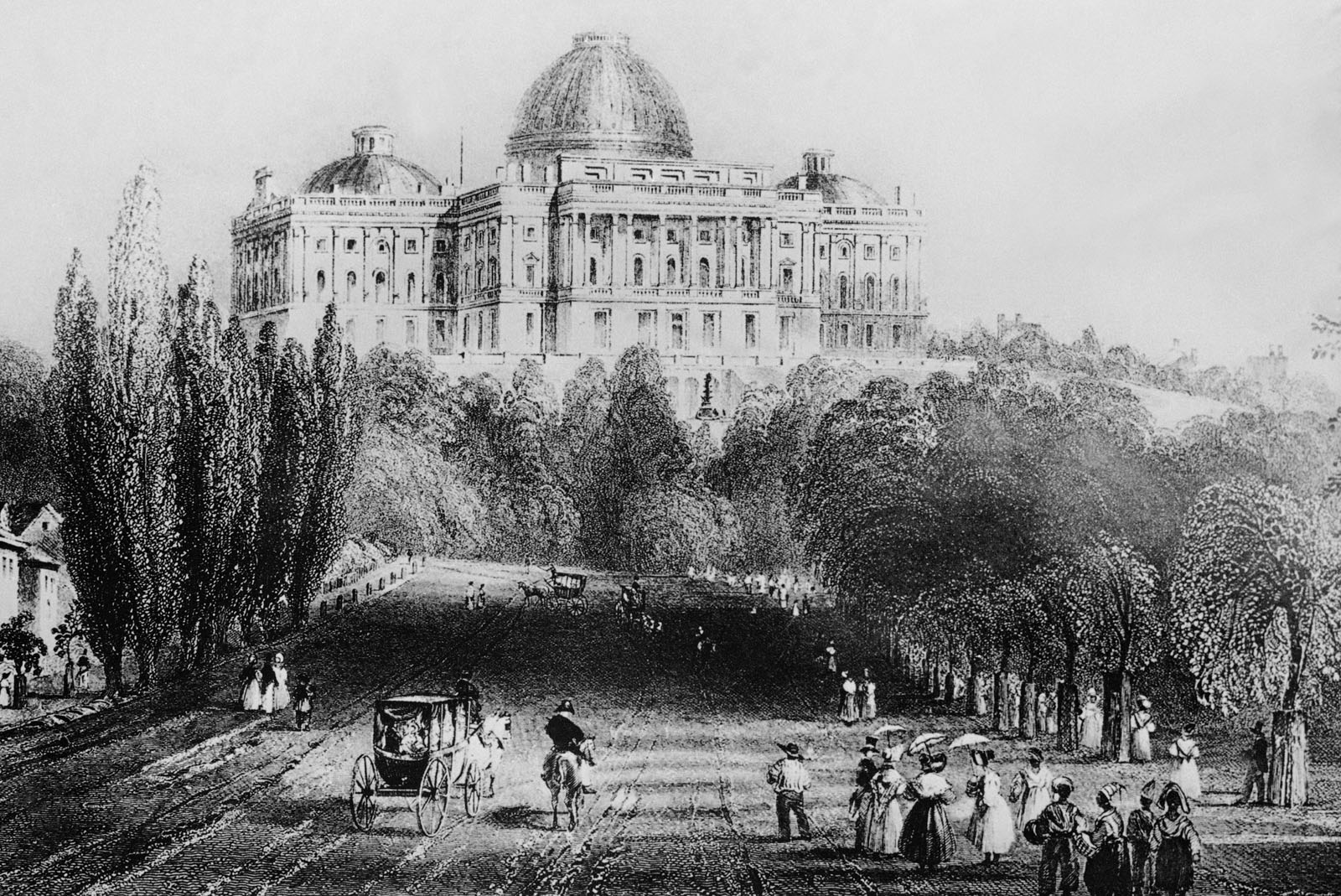 This is an illustration of the view looking West up Pennsylvania Ave from Capitol Hill, 1810, Washington, D.C. (AP Photo)