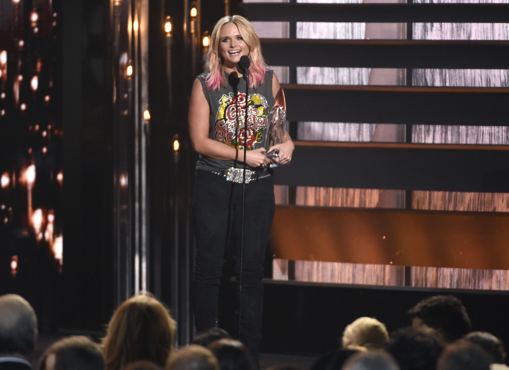Miranda Lambert accepts the award for female vocalist of the year at the 49th annual CMA Awards at the Bridgestone Arena on Wednesday, Nov. 4, 2015, in Nashville, Tenn. (Photo by Chris Pizzello/Invision/AP)