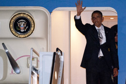 President Barack Obama exits Air Force One at Andrews Air Force Base, Md., the day after he was re-elected President, Wednesday, Nov. 7, 2012. (AP Photo/Cliff Owen)