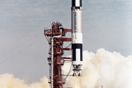 The Atlas booster lifting off with the Gemini 12 Space Capsule atop, Nov. 11, 1966. (AP Photo)