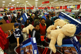 IMAGE DISTRIBUTED FOR TARGET - Guests take advantage of Target's Black Friday sales at the Jersey City, N.J. store Thursday, Nov. 26, 2015. (Noah K. Murray/ AP Images for Target)