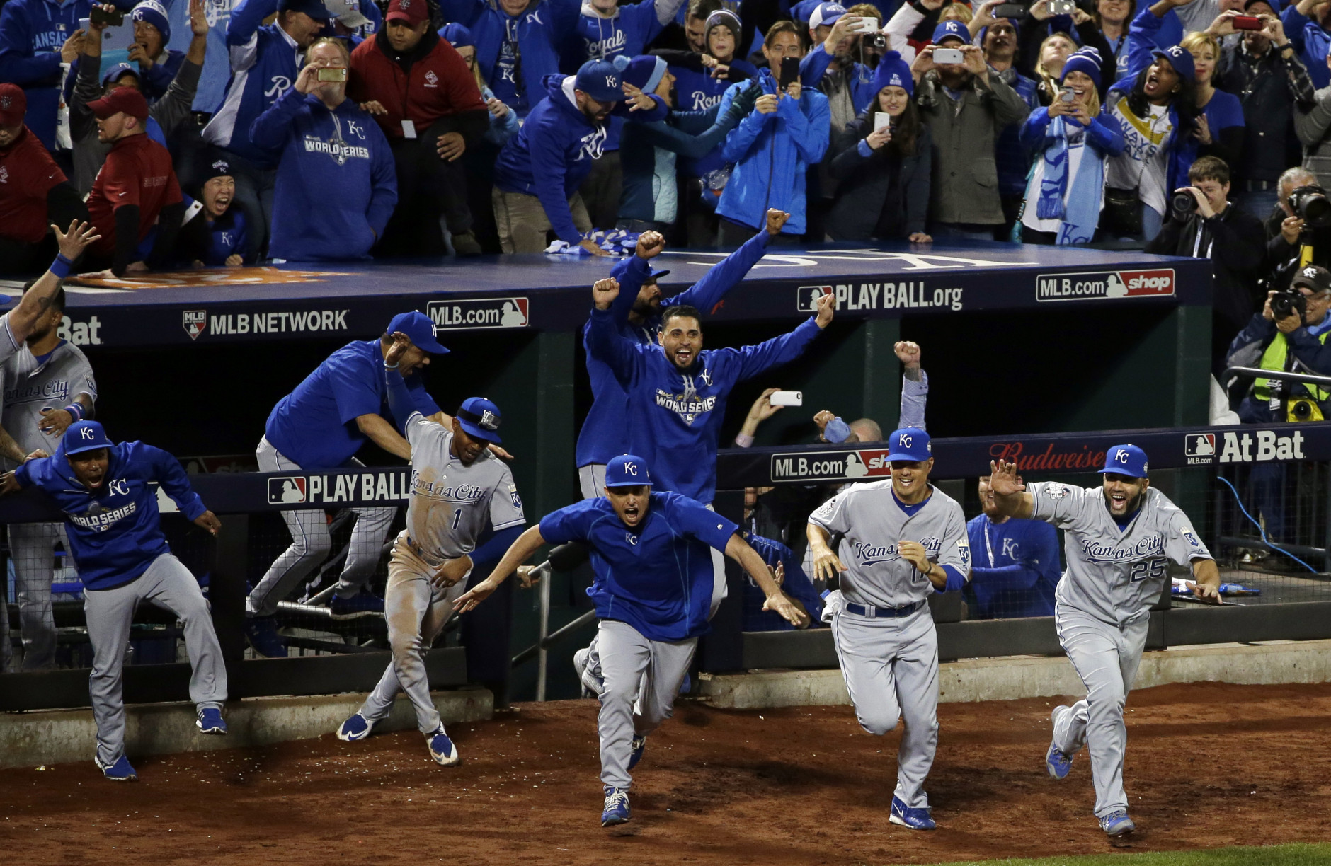 Kansas City Royals fans react during baseball's World Series Game