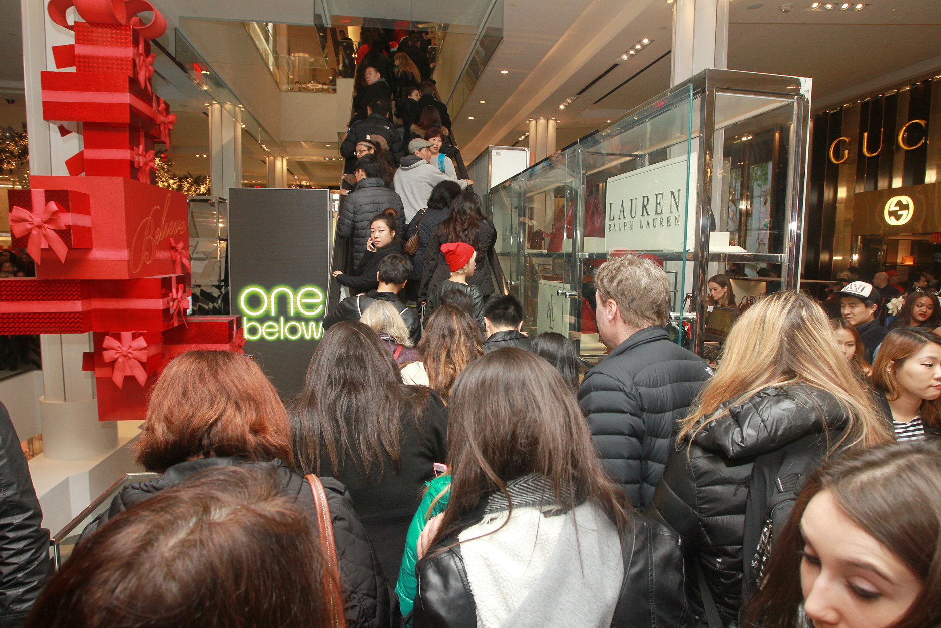 IMAGE DISTRIBUTED FOR MACY'S - Eager shoppers pour into the Macy's Herald Square flagship store upon store opening for "Black Friday" 2015 on Thursday, Nov. 26, 2015 in New York. On Thanksgiving at 6pm, most Macys stores across the country opened its doors to thousands of early bird shoppers in search of sales, door buster deals and limited-time-offers. (Donald Traill/ AP Images for Macy's)