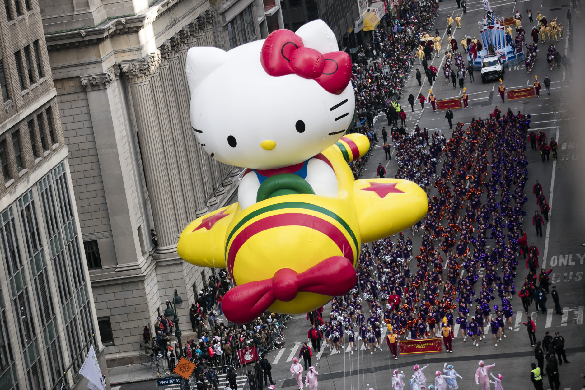 A Hello Kitty float goes down 6th Avenue for the 89th annual Macy's Thanksgiving Day Parade as seen from above street level on Thursday, Nov. 26, 2015, in New York. (Photo by Ben Hider/Invision/AP)