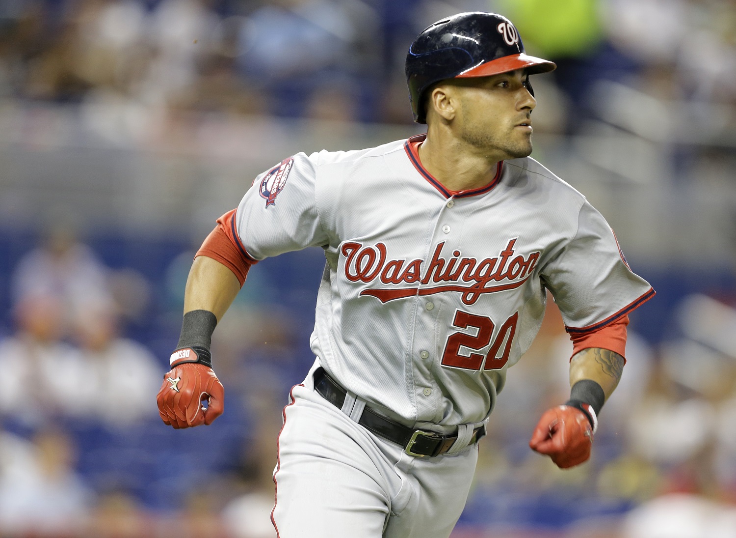 Washington Nationals' Ian Desmond (20) runs the bases during a baseball game against the Miami Marlins, Sunday, Sept. 13, 2015, in Miami. The Nationals defeated the Marlins 5-0. (AP Photo/Lynne Sladky)