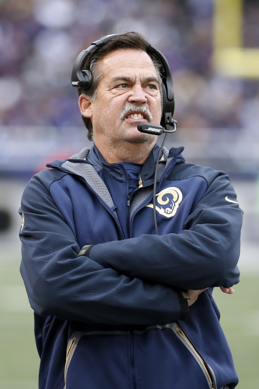 BALTIMORE, MD - NOVEMBER 22: Head coach Jeff Fisher of the St. Louis Rams looks on against the Baltimore Ravens in the third quarter at M&amp;T Bank Stadium on November 22, 2015 in Baltimore, Maryland. (Photo by Rob Carr/Getty Images)